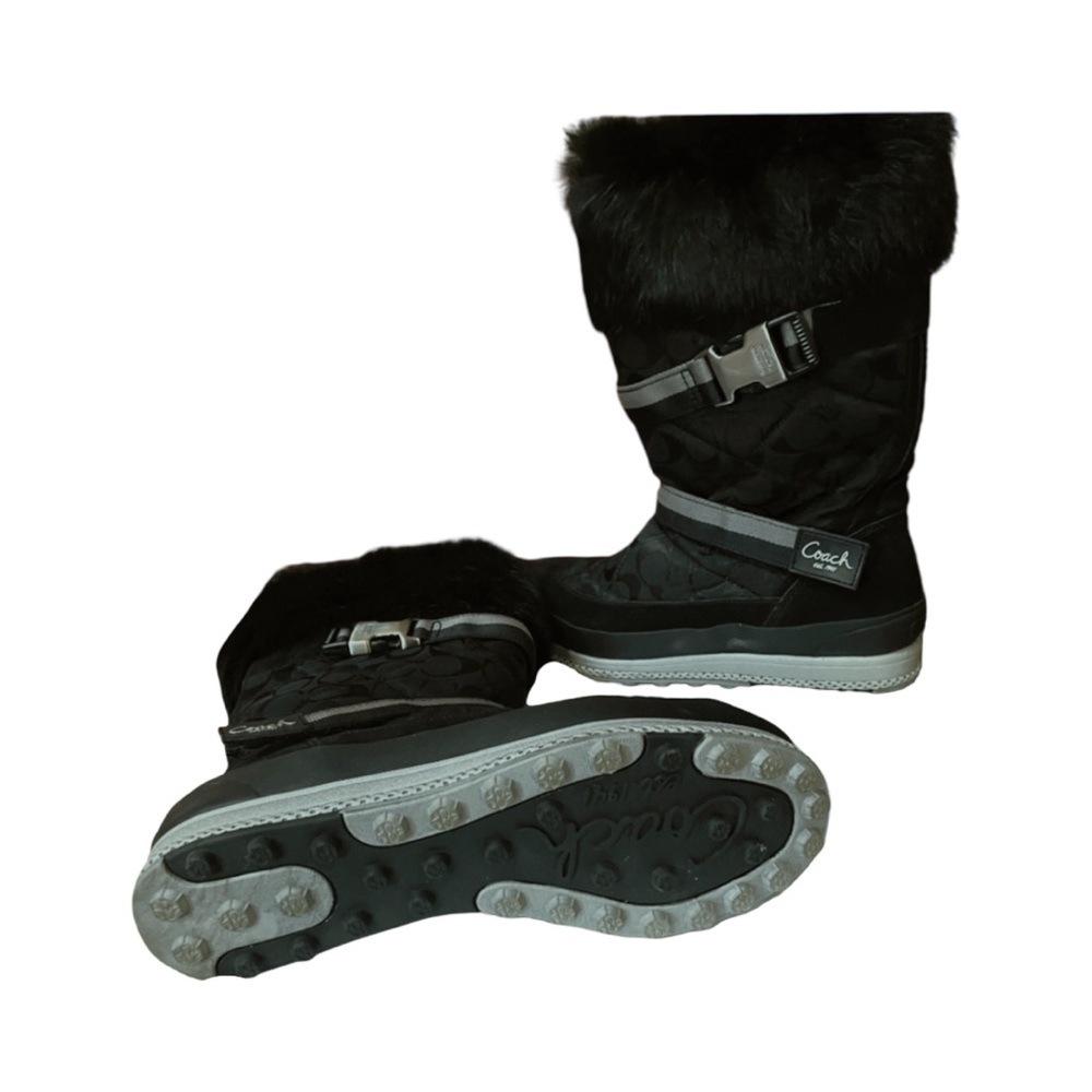 Coach Mariette Rabbit Fur Suede Silver Straps & Bottom Snow Boots WMNS Sz 5 NWOB - Picture 10 of 11